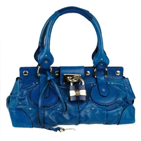 Chloe Blue Leather Plexo Paddington Medium Satchel Bag - Picture 1 of 9